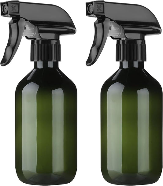 2-Pack Leakproof Spray Bottles (300ml/10oz) - Adjustable Nozzle for Fine Mist & Jet Stream | Premium Refillable Plastic Bottles for Hair Styling, Plant Misting, Cleaning Solutions (Green)