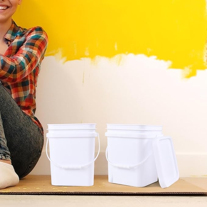 4 Gallon 4 Pack Plastic Square Utility Food Bucket with Lid and Handle, Utility Pail, White