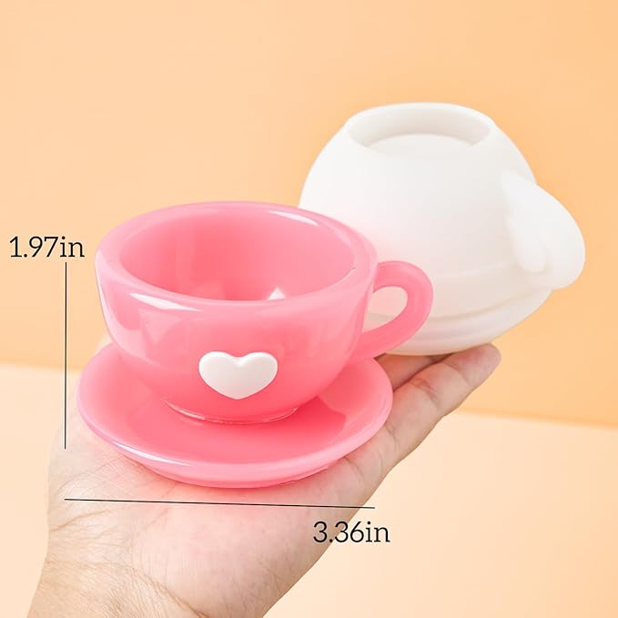 Resin Molds Coffee Cup with Saucer Silicone Mold for Resin Epoxy Casting Candle Vessel Craft Mould Jewelry Container Coaster Tray Candlestick Concrete Plaster Art Teacup Molds DIY Valentine's Day Gift