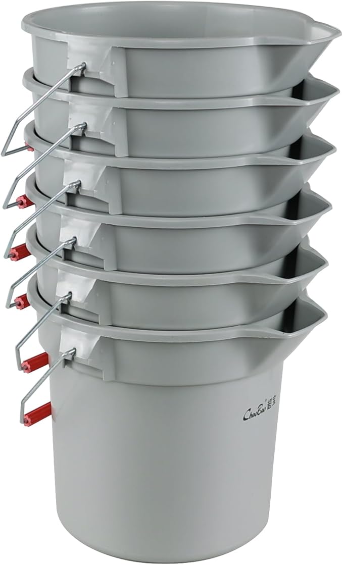 6 Packs Commercial Pail Bucket, Heavy-Duty 14-Quart Cleaning Spout Bucket with Handle, Grey