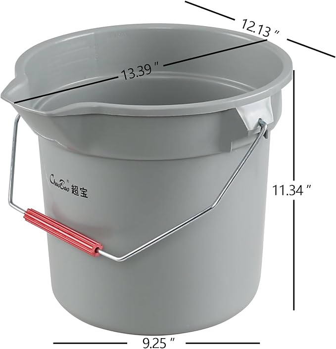 Begale 3.5 Gallon Commercial Cleaning Pail, Plastic Round Car Wash Bucket with Handle, Gray, Pack of 4