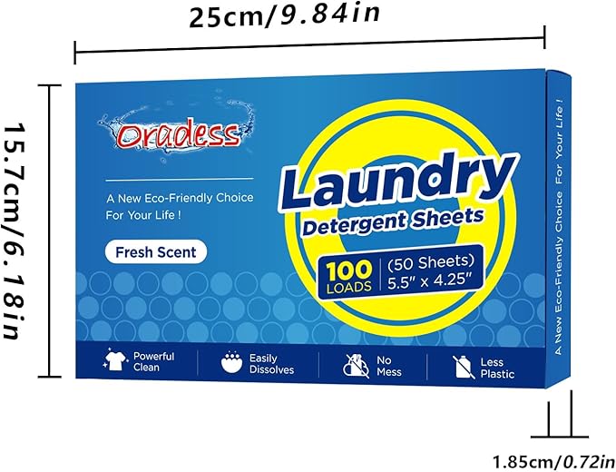 Laundry Detergent Sheets, 100 Loads (50 Sheets), 5.5" x 4.25", Fresh Scent
