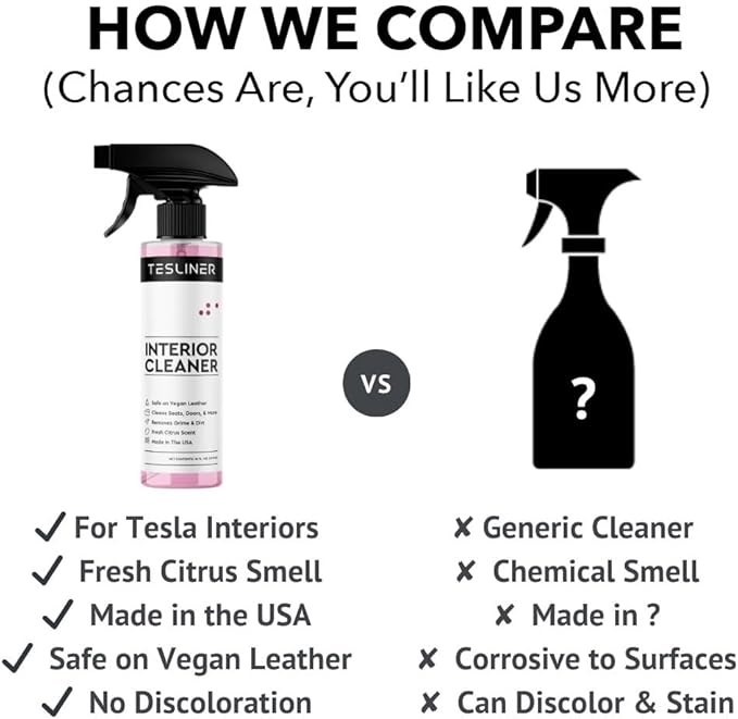 Tesla Seat Cleaner & Stain Remover - Interior Cleaner, Safe on Black & White Vegan Leather, Interior Cleaning Products for Seats, Dash, Console | Tesla Model 3 Y S X Juniper Accessories 2025 & 2026