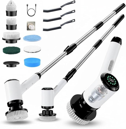 Electric Spin Scrubber for Cleaning-2 Adjustable Speeds,8 Cleaning Brushes,Cordless Cleaning Tools, Shower Scrubber with Long Handle,Power Scrubbers for Cleaning Bathroom, Tile Tub