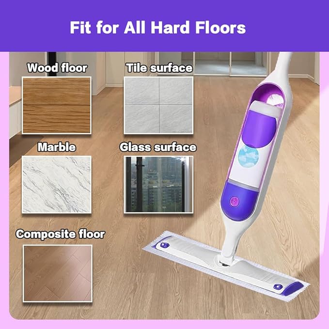 Disposable Mopping Pad Refills for PowerMop Multi-Surface Mop and PowerMop Wood Mop, Spray Clean Pads Replacement (Purple -15)