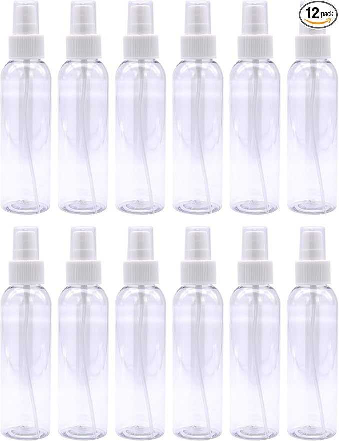 TRENDBOX 4oz Travel Size Spray Bottles, 12 Pack Fine Mist Small Empty Plastic Spray Bottle, Leak Proof BPA-Free Travel Essentials Cosmetic Containers