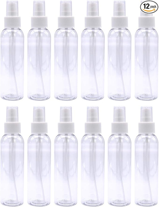 TRENDBOX 4oz Travel Size Spray Bottles, 12 Pack Fine Mist Small Empty Plastic Spray Bottle, Leak Proof BPA-Free Travel Essentials Cosmetic Containers