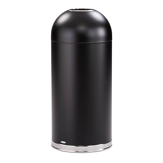 Safco Open Top Dome Trash Can, 15 Gallon Stainless Steel Garbage Can for Indoor Use, Hands Free, Black