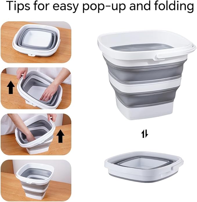 2 Pack Collapsible Plastic Bucket with Handle 0.79 Gallon (3L) Each Foldable Rectangular Tub for Cleaning Camping Essentials Space Saving Outdoor Portable Bucket for Camping