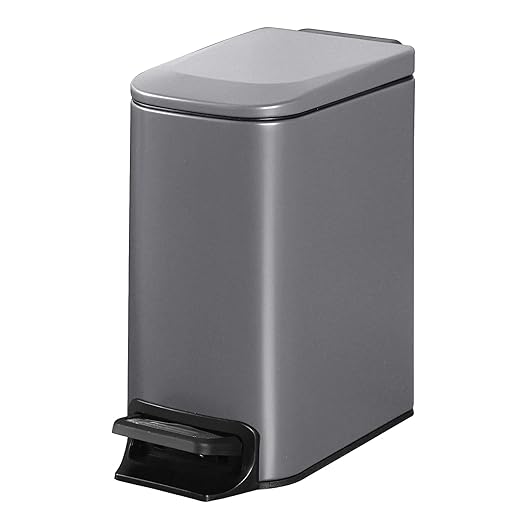 ELPHECO Bathroom Trash Can with Lid Soft Close 1.8 Gallon / 6.8 Liter Stainless Steel Garbage Can Slim Step with Removable Bucket for Bathroom, Office, Bedroom, Matte Grey