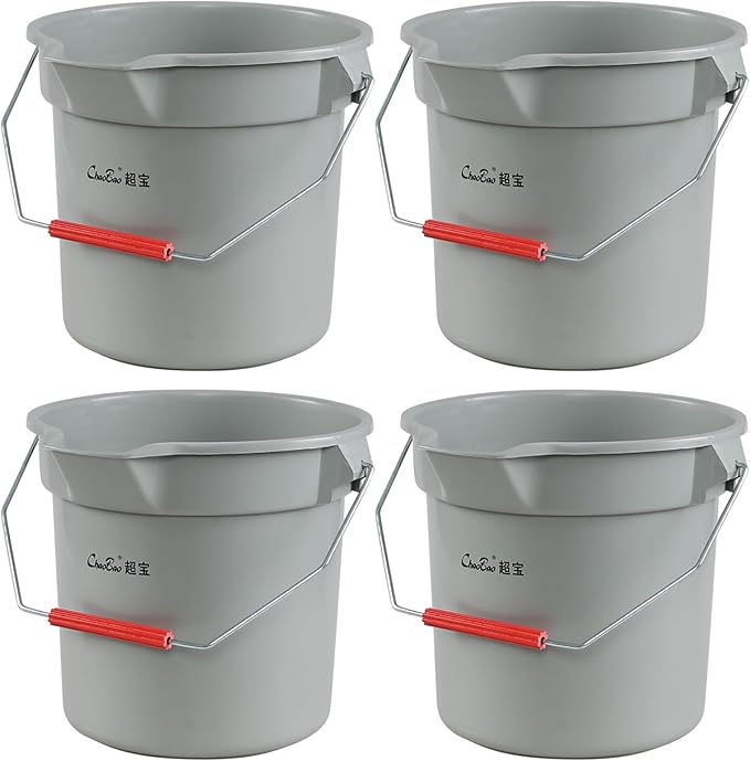 14 Quart Plastic Cleaning Bucket with Handle, 4 Packs Plastic Round Utility Pail, Grey