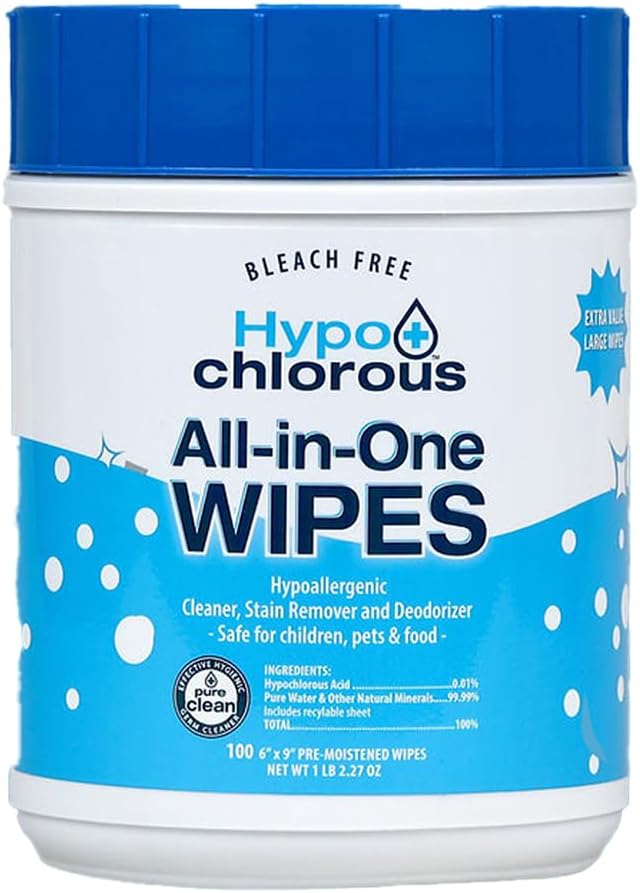Hypochlorous Acid Wipes – 100 Count Unscented, Non-Toxic Cleaner for Skin, Baby, Pet, Home & Gym – Bleach-Free