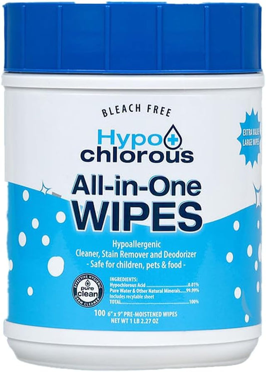 Hypochlorous Acid Wipes – 100 Count Unscented, Non-Toxic Cleaner for Skin, Baby, Pet, Home & Gym – Bleach-Free