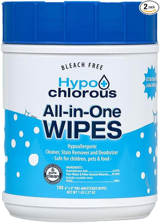 Hypochlorous Acid Wipes (2-Pack) – 200 Count Unscented, Non-Toxic Cleaner for Skin, Baby, Pet, Home & Gym – Bleach-Free