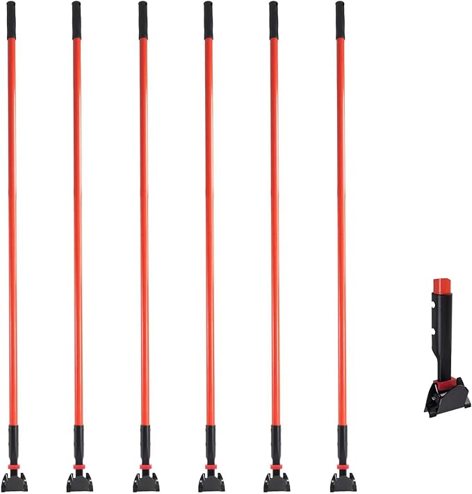 Matthew Cleaning Jaw Clamp Mop Handle, Snap-On Fiberglass Dust Mop Handle for Floor Cleaning, Gripper Holder with Clip-On Connector for Janitorial Supplies, Commercial Use,Restaurants, 60 Inches Red
