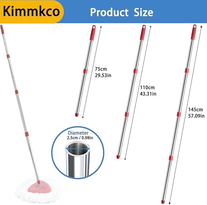 Spin Mop Replacement Handle, 4-Section 30-to-58 inch Mop Stick Replacement for Ocedar Mop Handle for Easy Wring and Rinse Clean, Germany Screw Joint (Mop Head&Base not Included)