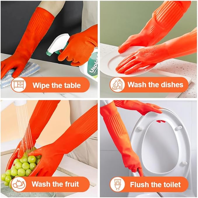North Tower Kitchen Washing Room Gloves Fleece Lined, Reusable, Waterproof with Extra-Long Cuff & Anti-Slip Design for Household & Kitchen Use,15",2 Pairs Large