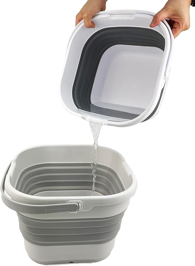SAMMART 9.5L (2.5 Gallon) Collapsible Rectangular Handy Basket/Bucket (White/Steel Grey(Set of 2))