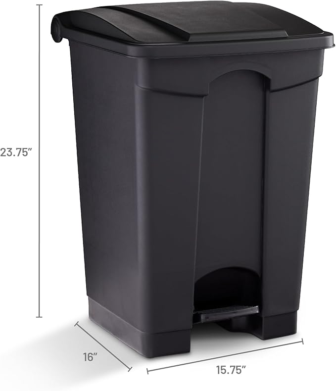 Safco Plastic Step-On Trash Can for Hands-Free Disposal, Great for Home and Commercial Use, 12 Gallon, Black (9925BL)