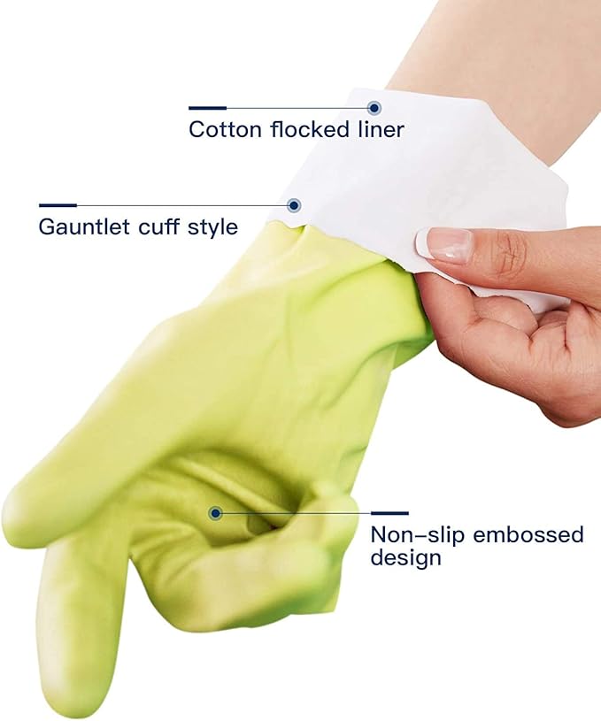 LANON wahoo Skin-Friendly Cleaning Gloves, Dishwashing Kitchen Gloves with Cotton Flocked Liner, Reusable, Non-Slip, Bud Tender, Medium