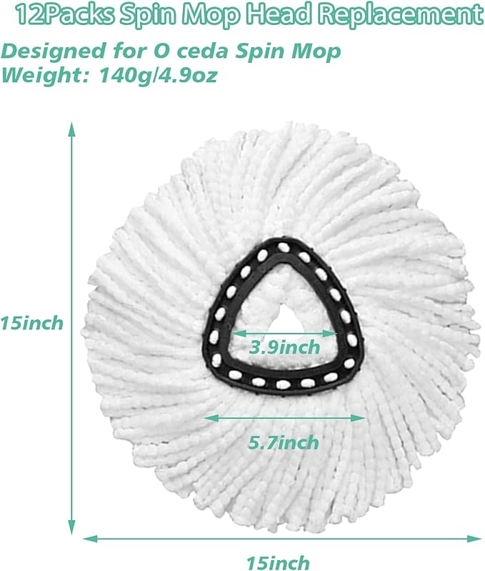 12 PCS Spin Mop Replacement Head,100% Microfiber Mop Refills Head Compatible with Cedar Mop Replace, 360 Degree Micro Spinning Mop Replace Head for Easy House Cleaning Floor Mopping