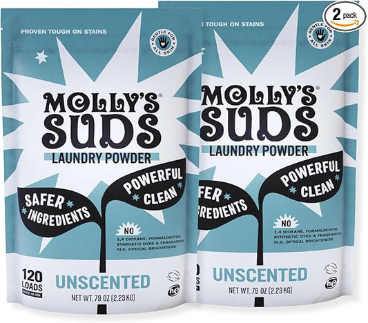 Molly's Suds Original Laundry Detergent Powder | Clean Laundry Detergent Powder for Sensitive Skin | Simple, Effective Ingredients, Stain Fighting | 240 Loads (Unscented)