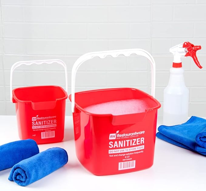 Restaurantware RW Clean 8 Quart Cleaning Bucket 1 Detergent Square Bucket - With Measurements Built-In Spout And Handle Red Plastic Utility Bucket For Home Or Commercial Use