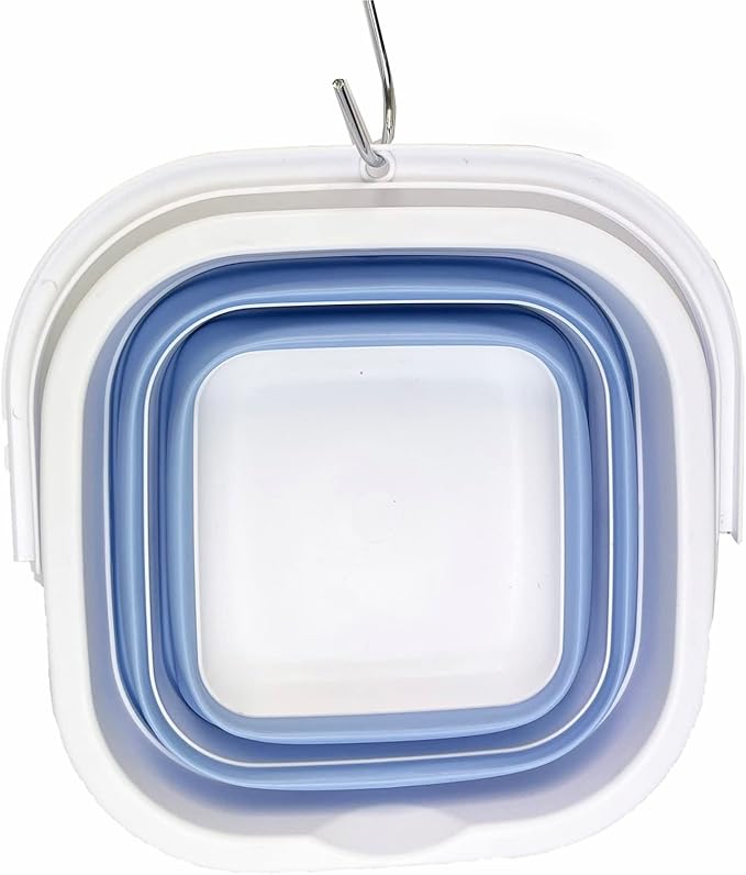 SAMMART Collapsible Rectangular Cleaning Bucket 5L (1.3 Gallon)- Foldable Camping Beach Sand Water Pot Pail- Portable Space Saving Tub for Household, Outdoor Car Washing (White/Baby Blue)