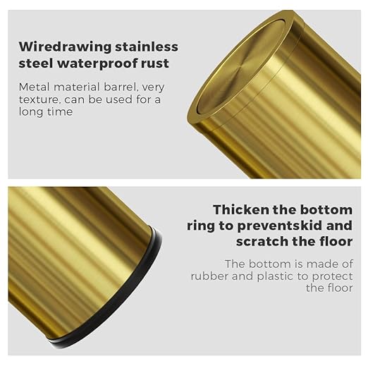 4.7 Gallon/18L Stainless Steel Bathroom Trash Can,Gold Garbage Bin with Swing Lid, Round, Elegant Waste Basket, for Toilet Bathroom Cafe Kitchen Office Hotel Home (18L-Gold)