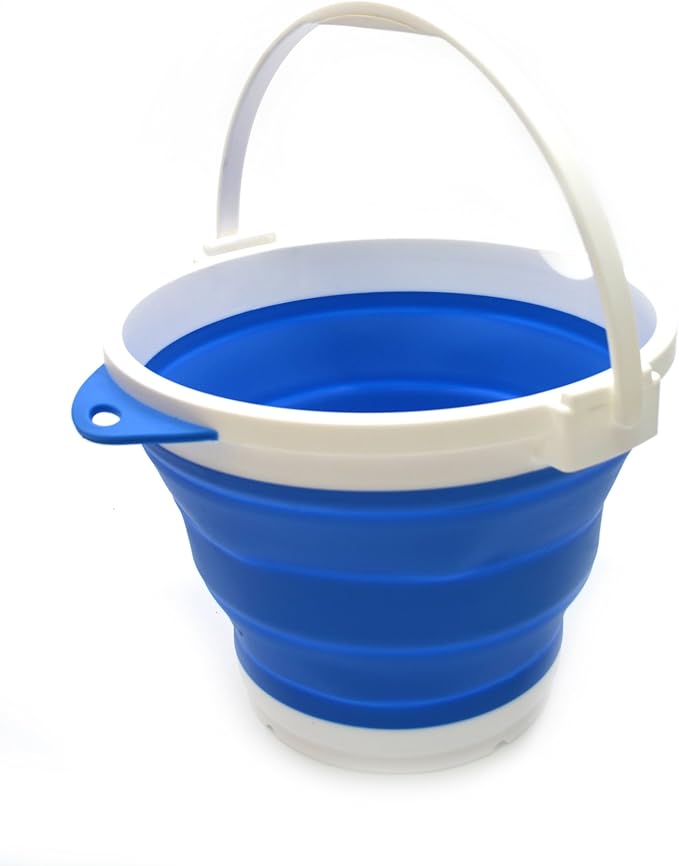 SAMMART 10L (2.64Gallon) Collapsible Fishing Bucket with Locking Lid - Foldable Round Tub - Portable Plastic Water Pail - Space Saving Outdoor Waterpot (Blue)