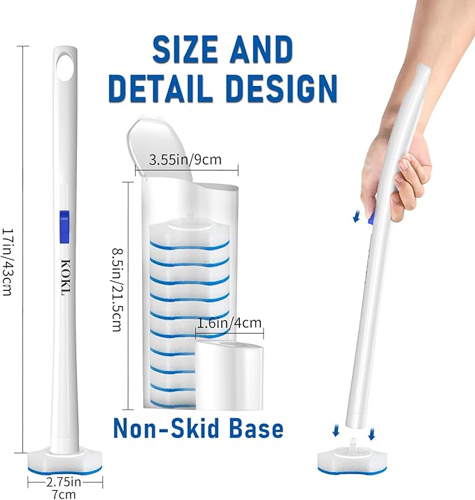 KOKL Disposable Toilet Brush, Toilte Wand Kit, Toilet Brushes and Holders with 40 Refills, Toilet Bowl Brush, Toilet Bowl Cleaning Wands, Toilet Cleaning System for Bathroom Maintenance(2-Set)