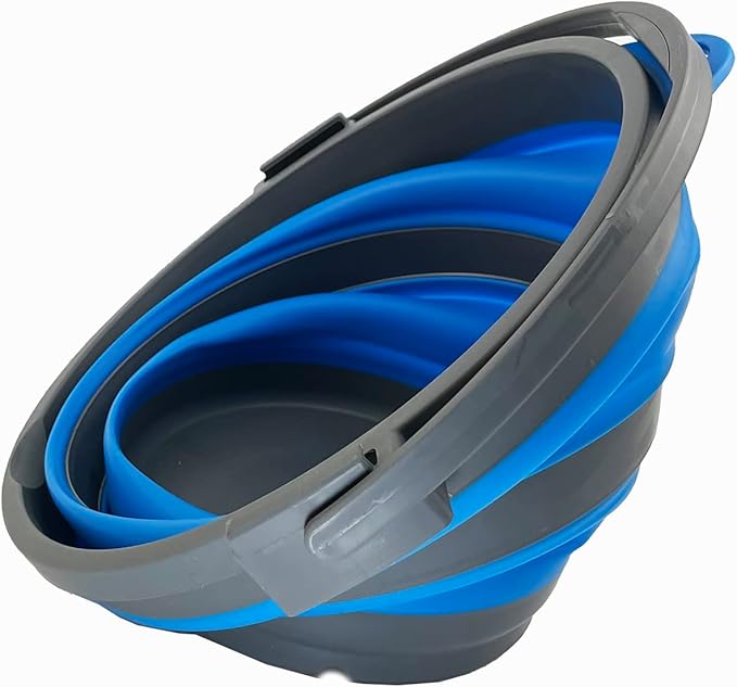 SAMMART 10L (2.64Gallon) Collapsible Fishing Bucket with Locking Lid - Portable Plastic Water Pail - Space Saving Outdoor Waterpot - Trunk Organizer for All Types of Vehicles (Grey/Blue)