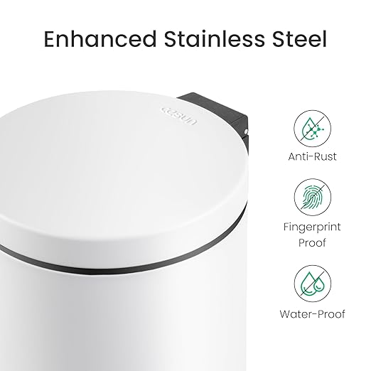 Cesun 1.2 Gallons Small Trash Can with Lid, White Bathroom Garbage Can with Foot Pedal, Mini Round Wastebasket for Bathroom, Bedroom, Office, 4.5 Liters / 1.2 Gallons, White