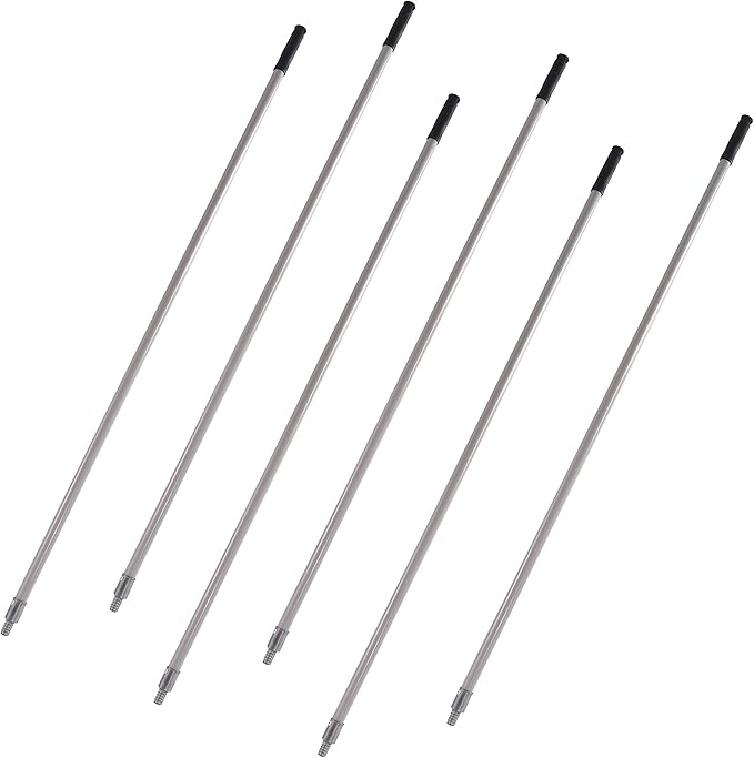 Matthew Cleaning Commercial Screw On Mop Handle for Floor Cleaning Heavy Duty Mop Head Replacement Holder 60inch with Threaded Metal Tip(Gray, 6 Pack)