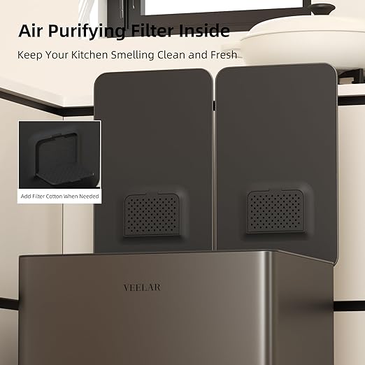 Kitchen Dual Trash Can - Double Touchless Garbage Bins 2 x 4 Gallon (2 x 15 L) with Lid, Stainless Compartment Trash and Recycle Bin Combo