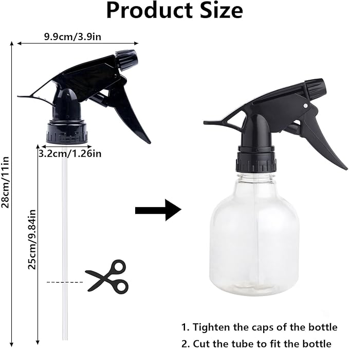 6pcs Spray Bottle Replacement Nozzle Mist Spray & Stream Sprayer Reusable with Tube Tops Fit Standard 28/400 Neck Bottles for Kitchen, Garden and Office Cleaning Supplies