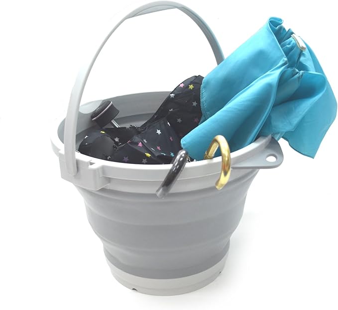 SAMMART 10L (2.64Gallon) Collapsible Fishing Bucket with Locking Lid - Foldable Round Tub - Portable Plastic Water Pail - Space Saving Outdoor Waterpot