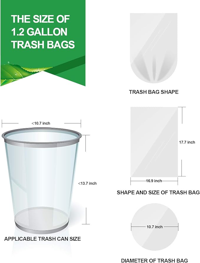 FORID Small Clear Trash Bags 1.2 Gallon Tiny Garbage Bags, 330 Count Wastebasket Bin Liners for Bathroom Bedroom Office Garbage Can 5 Liters - Durable & Thick Trash Bag