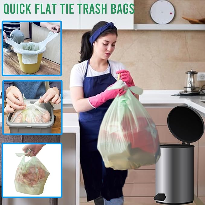 4-6 Gallon Flap Tie Compostable Trash Bags, 304 Count, Compost Bags Kitchen Trash Bags, Sturdy Biodegradable Garbage Bags Food Scrap Waste Bags, ASTM D6400, US BPI Certified