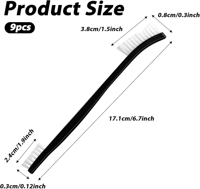 9Pcs Double-Ended Cleaning Brushes Set Nylon All Purpose Clean Brush Small Detailing Crevice Brush Mini Stiff Bristles Brushes for Kitchen Sink Bathroom Gaps Corner Small Space