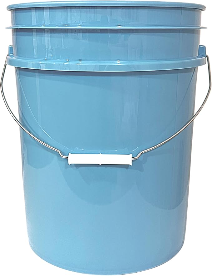 House Naturals 5 Gallon Food Grade BPA Free Bucket Light Blue Pail with Black Double Gasket Screw on Lid (Pack of 2)