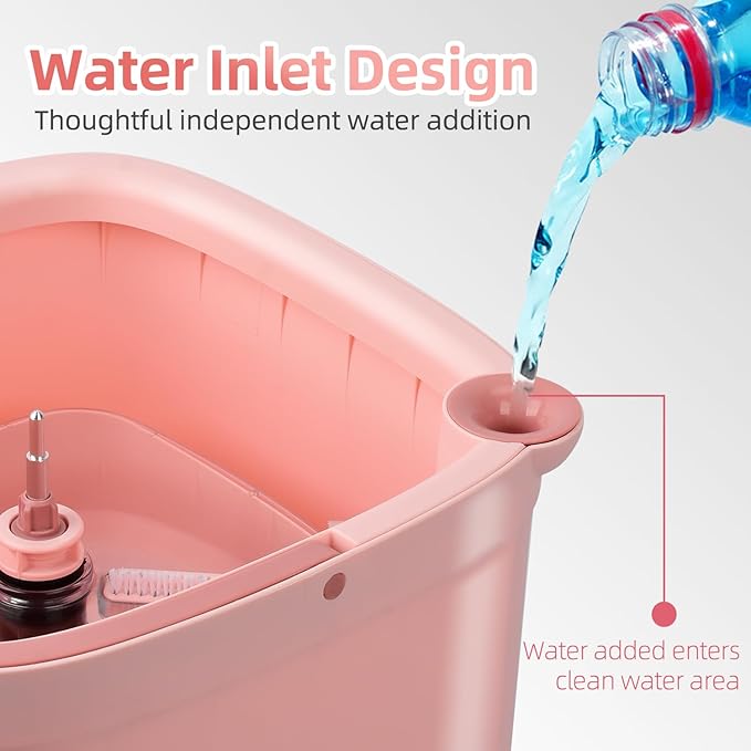 Spin Mop and Bucket Set with Self - Separating Dirty and Clean Water System, Self - Wringing, 360° Rotating Clean Mop - Head for Hardwood, Tile and Marble Floors with 6 Pads - Pink