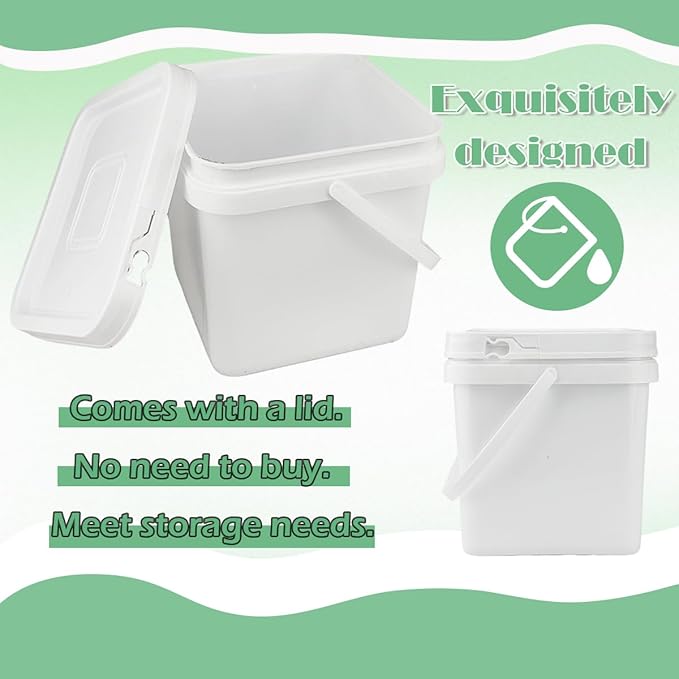 6 Pcs 2.2 Gallon Square Buckets with Lid Duty Plastic Stackable Multipurpose Bucket Suitable for Food Storage Garage car wash Paint Buckets Live Bait Bucket for Fishing （White）