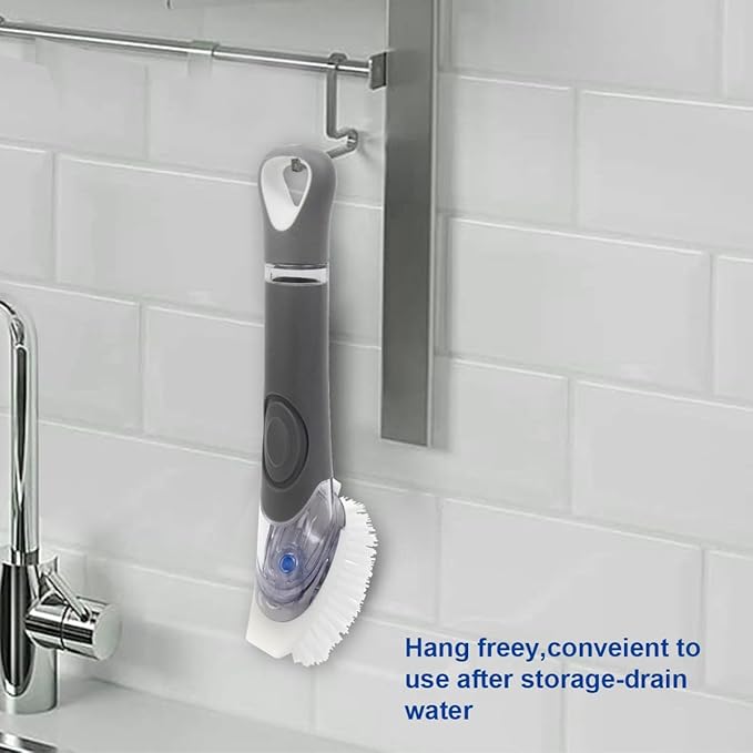 CELOX Dish Brush with Soap Dispenser for Cleaning Pots, Dishes, Bowls, Gray