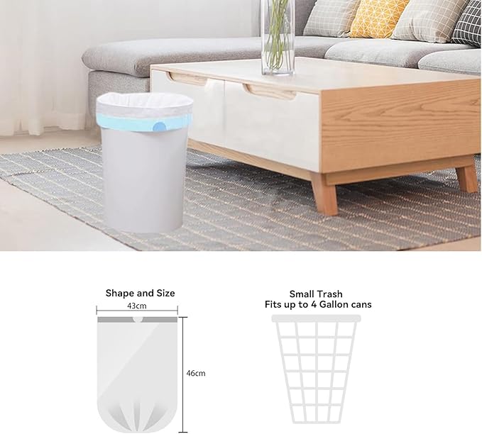 4 Gallon Trash Bags Drawstring, 4 Gal Small Garbage Bags for Home & Office (Pack of 73), 43x46cm, 4.6g/pcs, Unscented, White