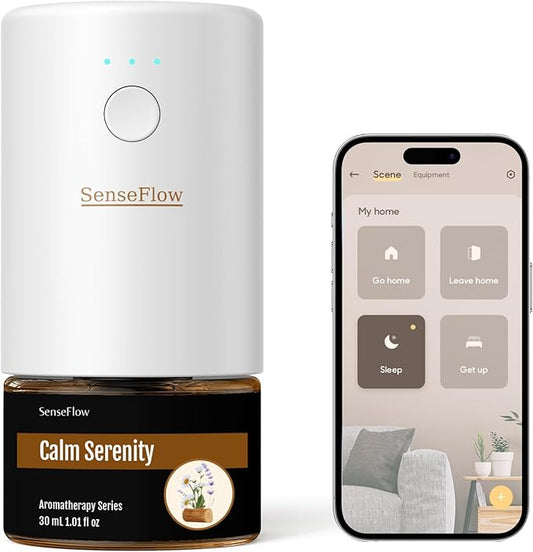 SF101S Smart Wi-Fi Waterless Ultrasonic Essential Oil Diffuser–100% Plant-Based,120-Day Natural Air Freshener & Aromatherapy Scent Diffuser Covers 100㎡ for Home,Hotel-Calm Serenity