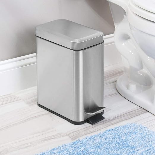mDesign Rectangular Step-Open Wastebasket Trash Can - Brushed Stainless Steel