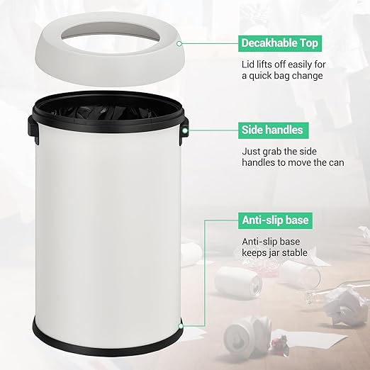 Garvee 17 Gallon/65 Liter Trash Can, Fingerprint-Proof Stainless Steel Open Top Garbage Can, Heavy Duty Commercial Round Trash Bin for Restaurant, Home, Office,White
