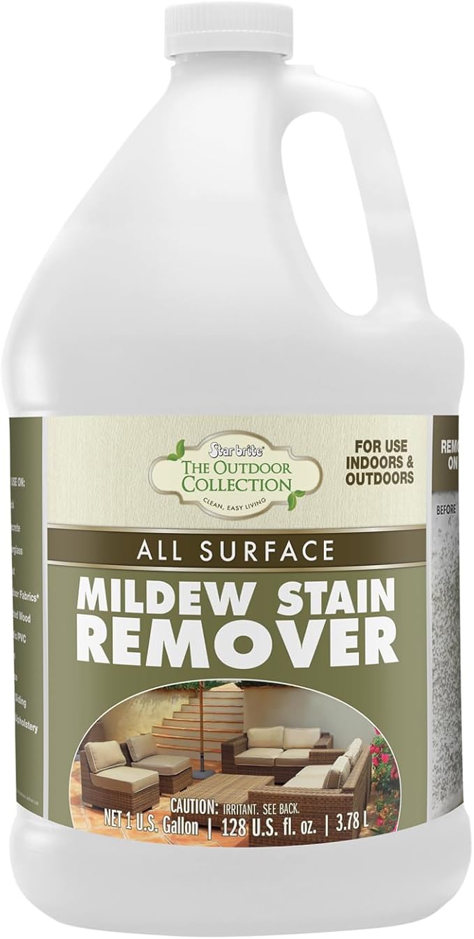 STAR BRITE O/C Mildew Stain Remover - Professional Strength, Quick-Acting, Multi-Surface Cleaner for Outdoor Furniture, Vinyl & Grout - 1 Gallon (054400)