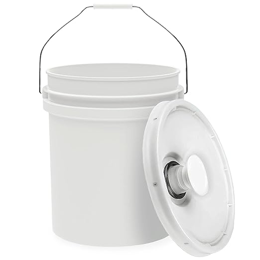 5-Gallon White Bucket Pail with Spout Lid, Metal Handles with Plastic Grip for Easy Carrying, Easy Stack and Store, Heavy-Duty Extra Durable, Food Grade, BPA Free - 1 Pack